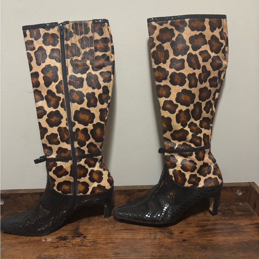 Vaneli Leopard Print Knee-High Boots